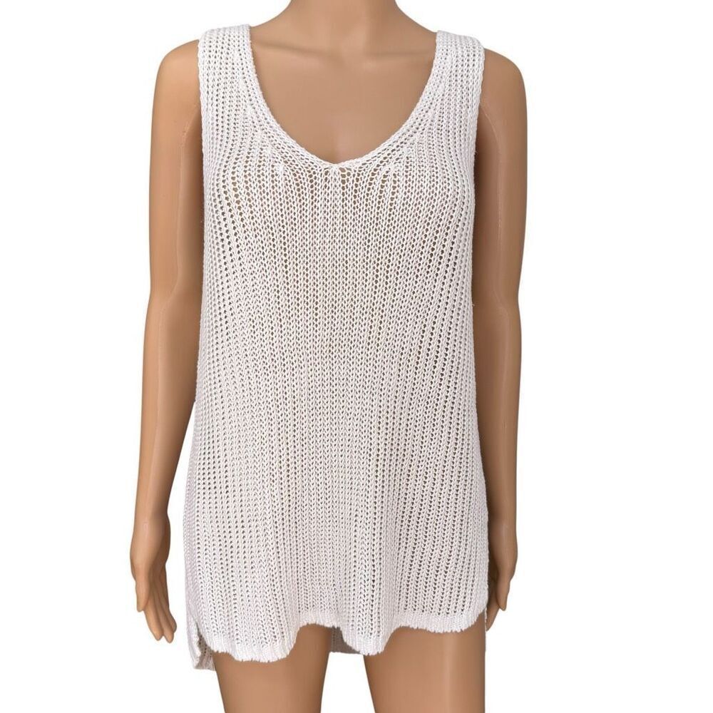 360 Sweater 100% linen open knit sleeveless sweater size M
